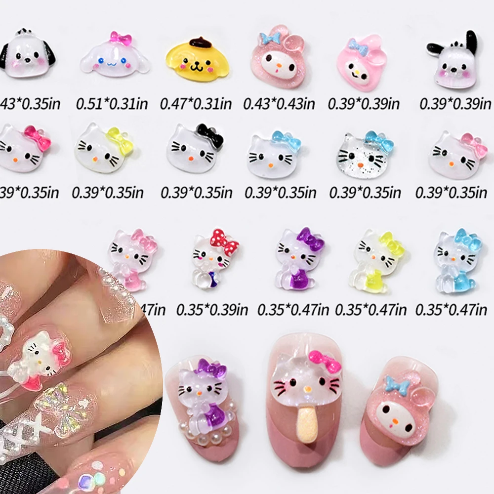 100 pz Sanrio Accessori Per Unghie Kawaii Blu/rosa/giallo Hello Kitty Resina Unghie Artistiche Pendenti E Ciondoli Manicure FAI DA TE Decorazione Del Telefono Mobile