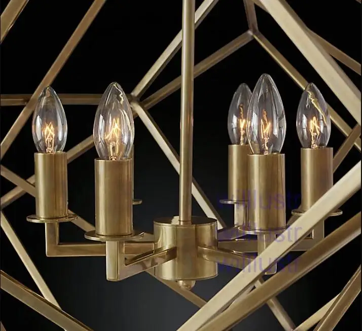 Geometric Metal Frame PENDANT Lamp CAGED CUBIST Hanging Lighting Multifaceted Loft Bar Suspension Ceiling Chandelier