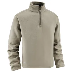 New Autumn Winter Thicken Warm Fleece Hoodless Sweatshirt for Men Solid Color Stand Collar Zipper Neck Pullover Men's Sweatshirt