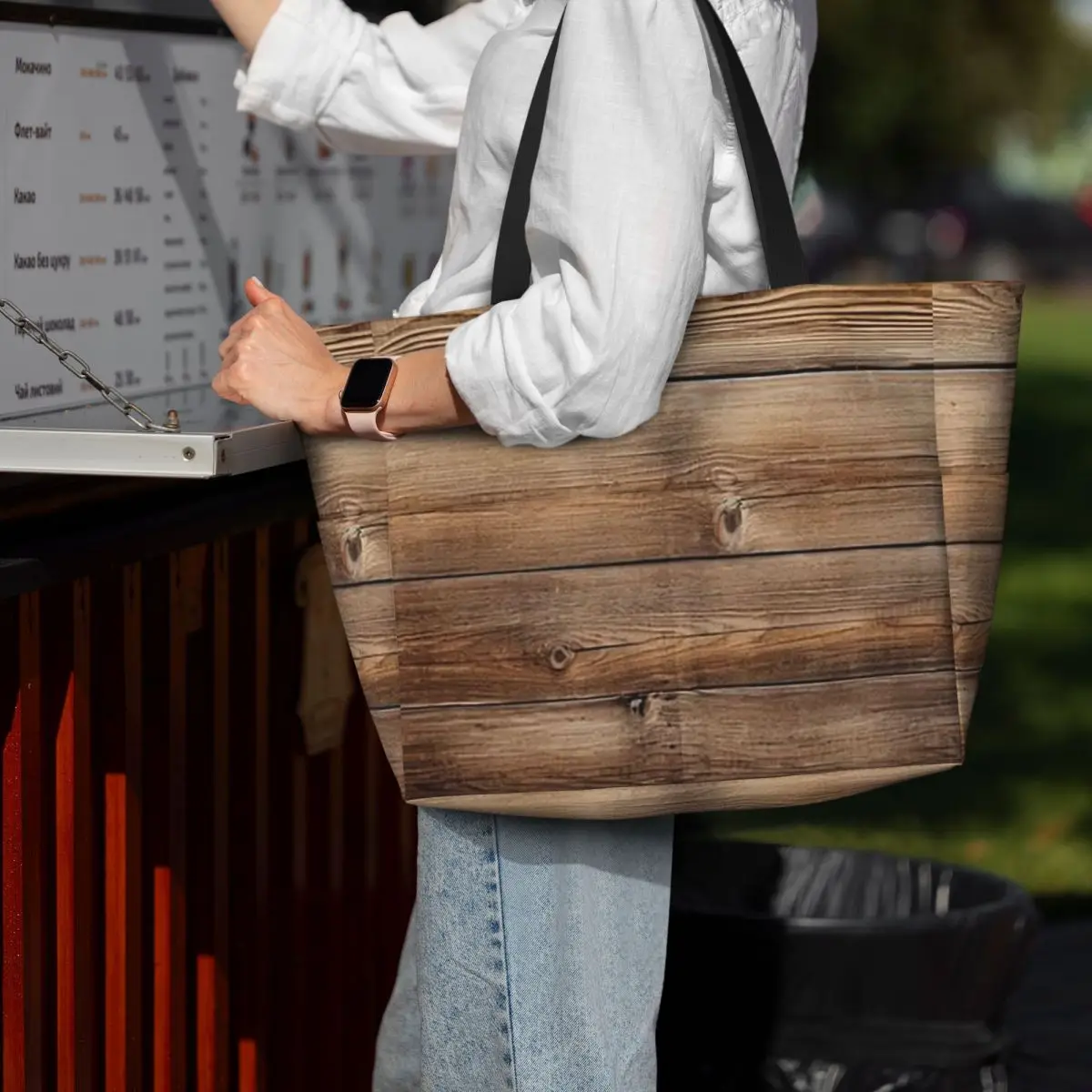 Wood Grain Retro Beach Tote Bag Sport Gym Yoga Duffle Large Tote Bag Women Travel Bag Fitness bag
