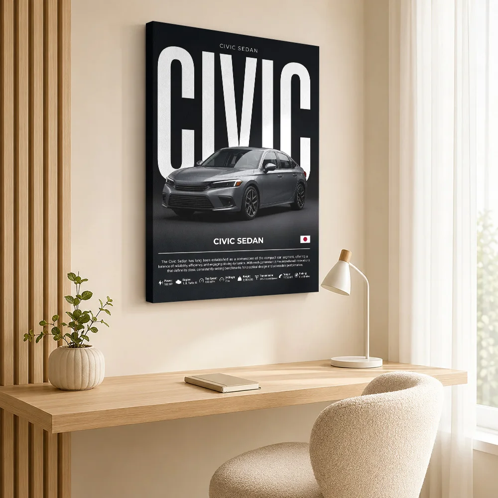 Japanese Civic Sedan Canvas Print Customized Photo Detailed Specifications Layout Wall Art For Living Room Motoring Fan Gift