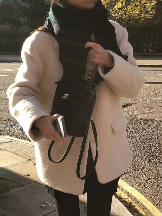 

Faionable ort Thiened Woolen Coat Women's Autumn Winter High-End Hepburn Sle Small Size Ele Outerwear