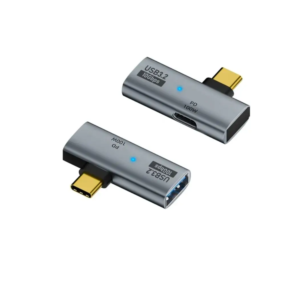 2 in 1 USB Type C Adapter Right Angle PD 100W USB OTG Adapter Multifunctional Fast Charging for Phone/Computers/Laptop/U Disk