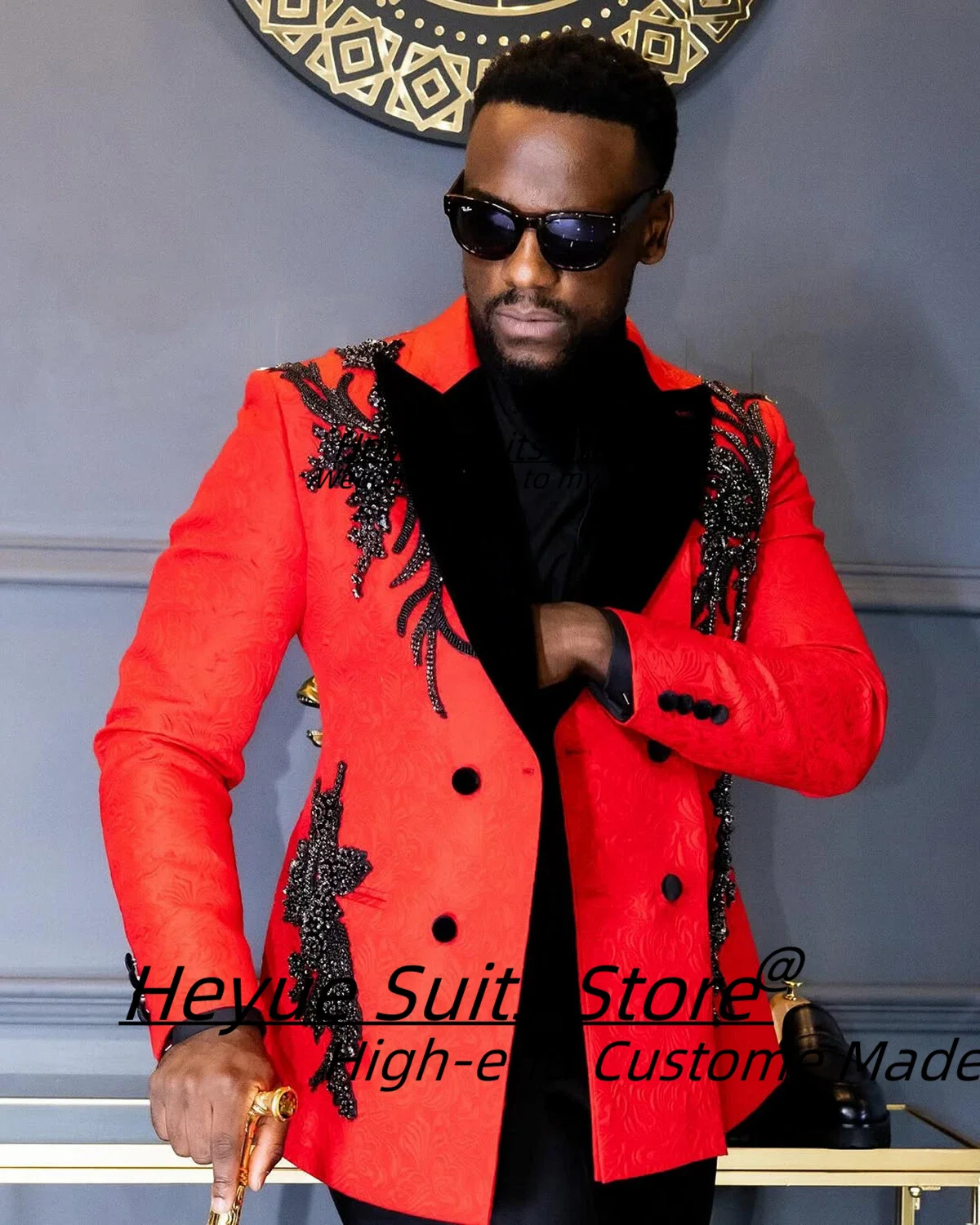 High-end Formal Wedding Groom Tuxedos Tailor Made Shiny Rhinestone 2 Pieces Sets Male Double Breasted Blazers trajes para hombre