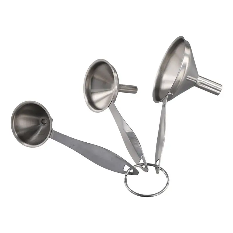 AEE4-3 In 1 Funnels For Filling Bottles Stainless Steel Small Kitchen Funnel Set For Transferring Essential Oils Liquid