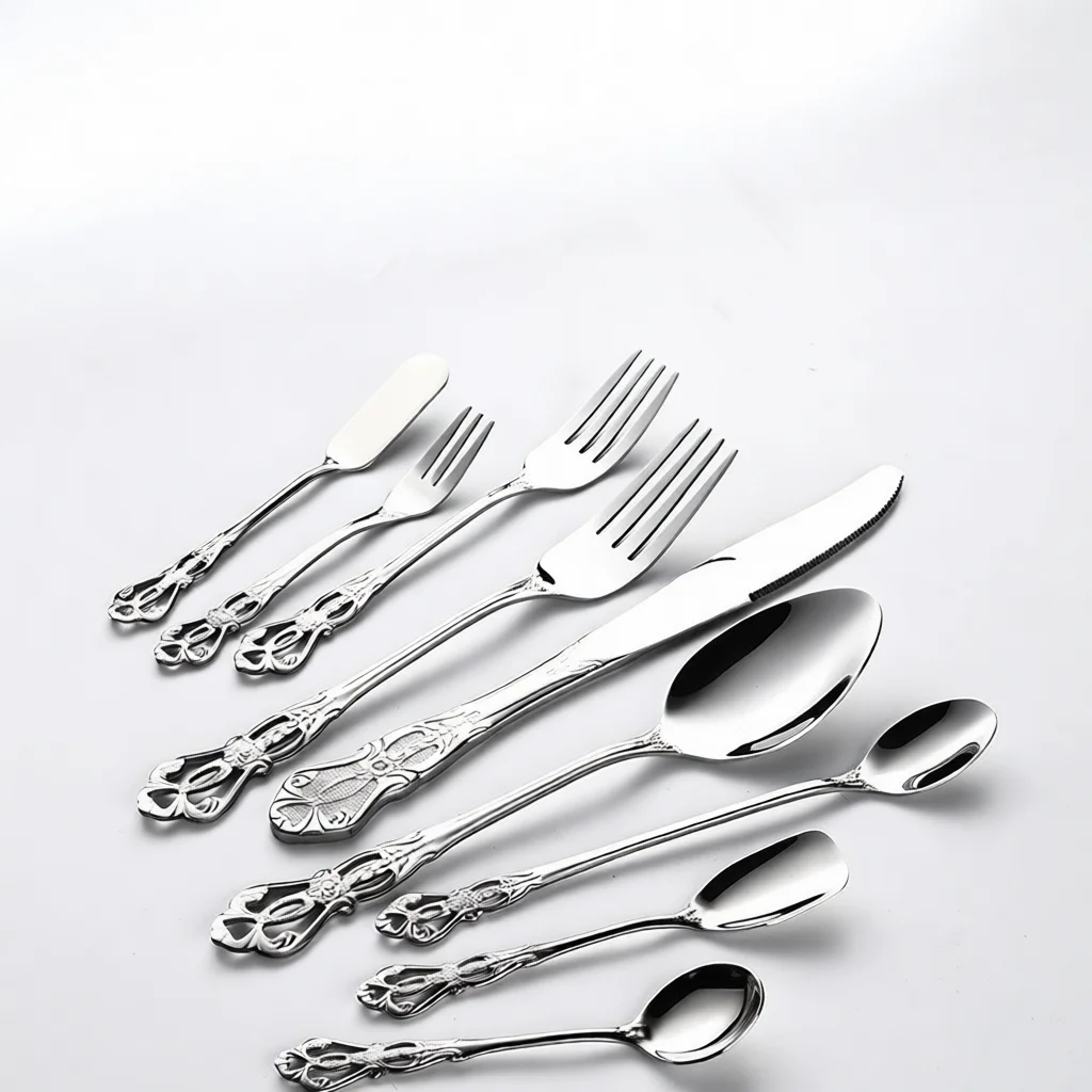 Vintage Palace Design Stainless Steel Flatware Luxury Dinnerware Steak Knife Dessert Fork Coffee Spoon Cutlery
