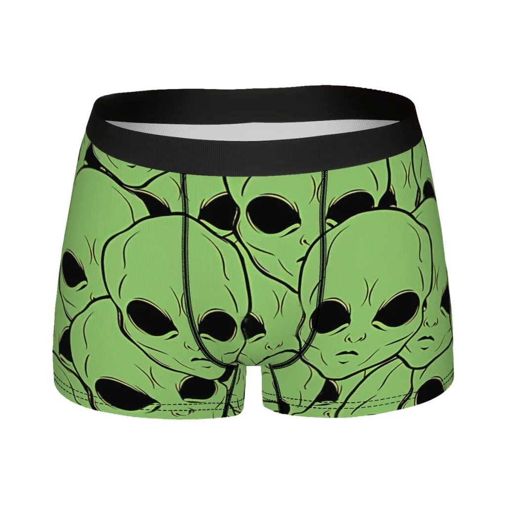 Alien UFO Padrão Cuecas, Calcinhas de Algodão Masculino, Roupa Interior Sexy, Shorts Boxer, Cuecas, Bando de Aliens