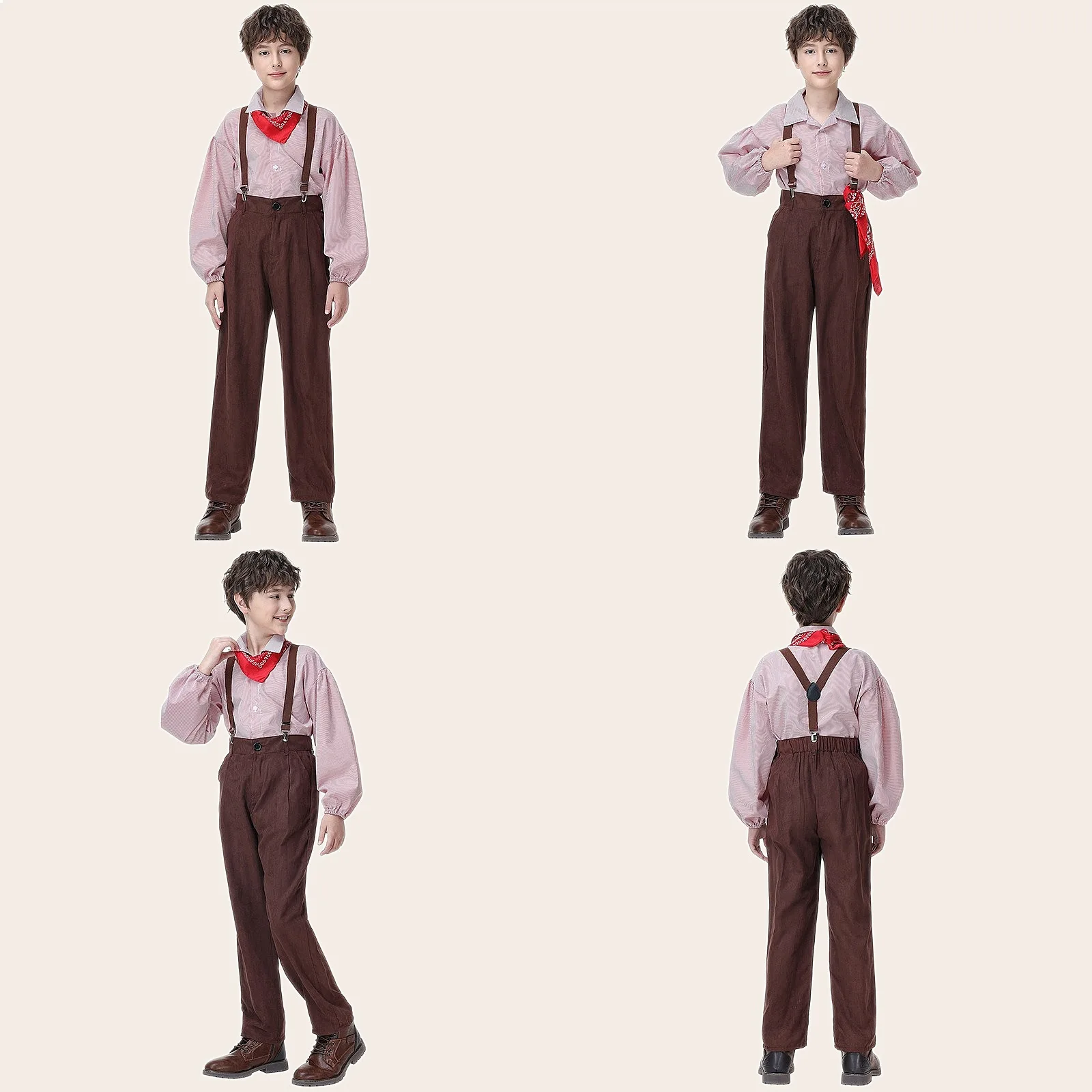 Conjunto de Pantalones con Tirantes Estilo Vintage para Niños, Disfraz de Niño Campero Americano, Traje Histórico para el Día de Acción de Gracias