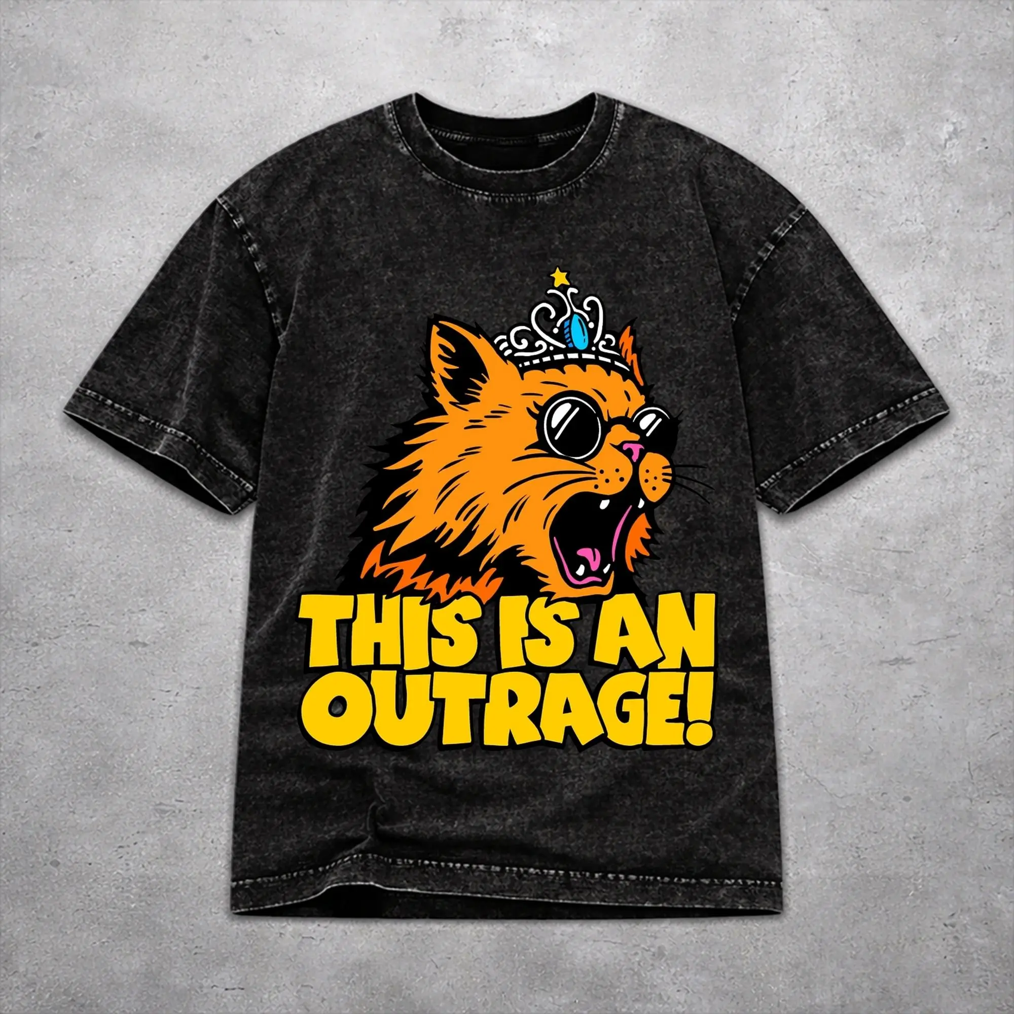 Stylish This Is An Outrage Princess Donut Cat  Merch T Shirt for Men Women  Washed Cotton Tee Shirts Clothes