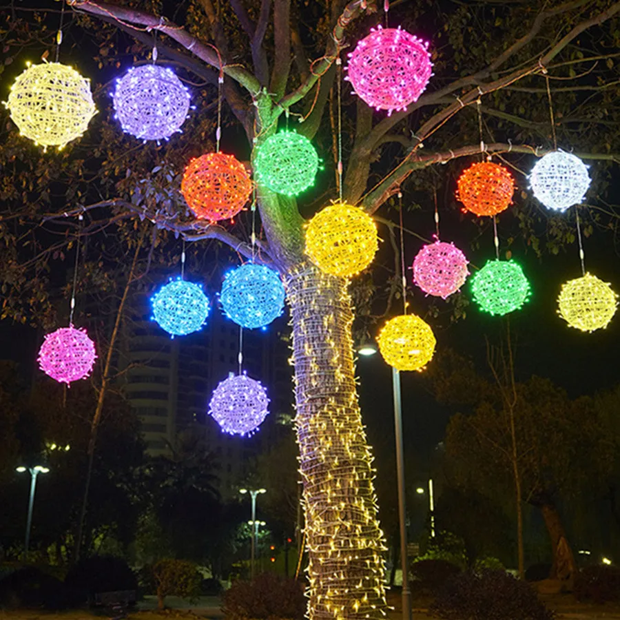 220V No Plug LED Rattan Ball Christmas String Lights Outdoor 20/30cm Fairy Garland Light for Garden Party Holiday New Year Decor