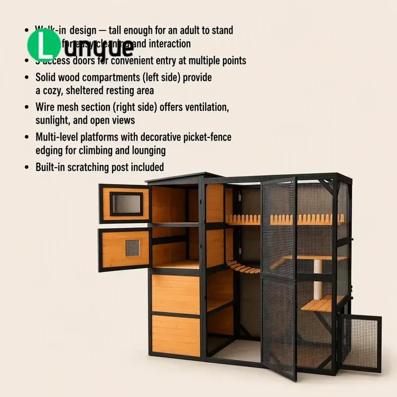 Custom Multi Layer Wooden Cat Villa White Frame Large Cat House Platform Furniture For Global Pet Product Wholesalers Durable