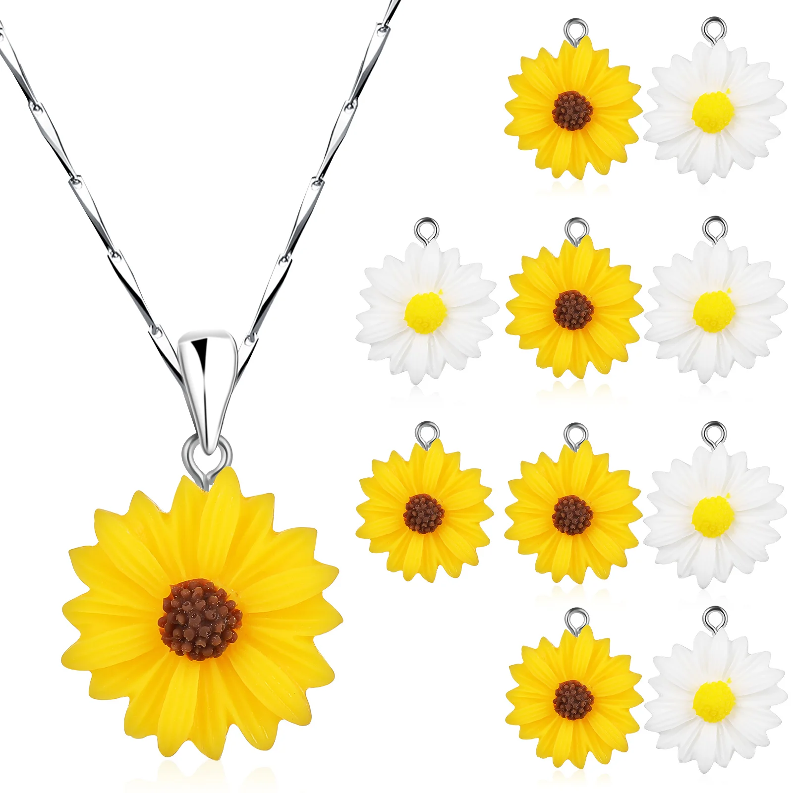 

20 шт., подвески из смолы с ромашками, мини-цветочные подвески для изготовления ювелирных изделий своими руками, принадлежности для рукоделия, ожерелье, браслет, серьги, украшения