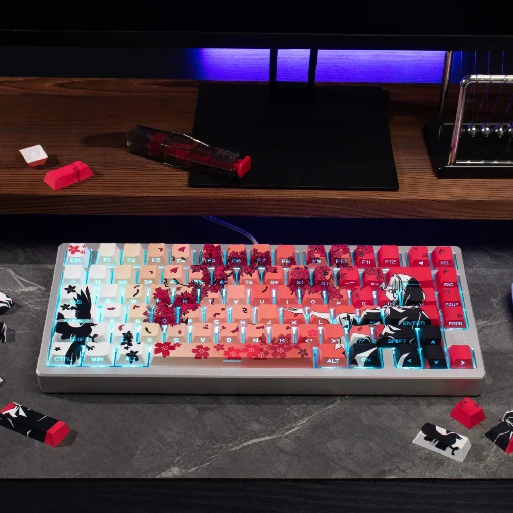 Translucent Gradient Color Mechanical Keyboard, Side Engraved Keycap Set, Cherry PBT, Red, Personalized, 135 Keys