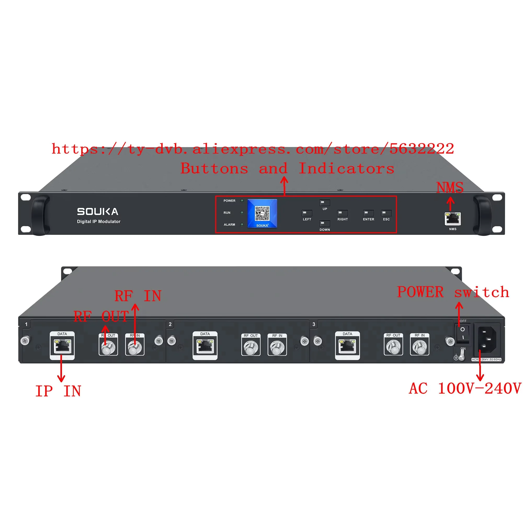 Digital IP Modulator 4/8/12Channel Support DVB-T2 DVB-C ATSC ISDBT DTMB, Gigabit Ethernet Input RF Out, CATV Frontend Equipment