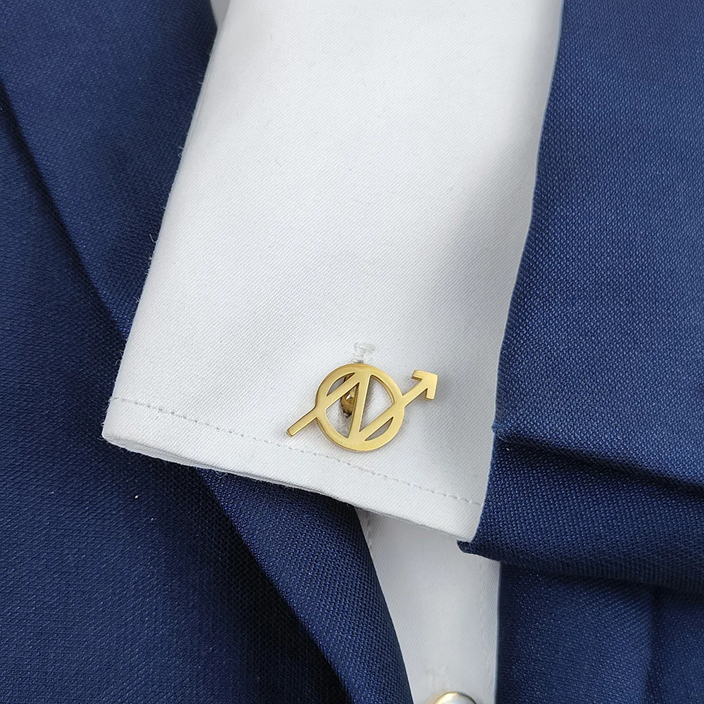 Cufflinks 316L Stainless Steel 18K Gold Plated Combined Gender Symbol Hollow Design Mens Shirt Cuff Links Wedding Business