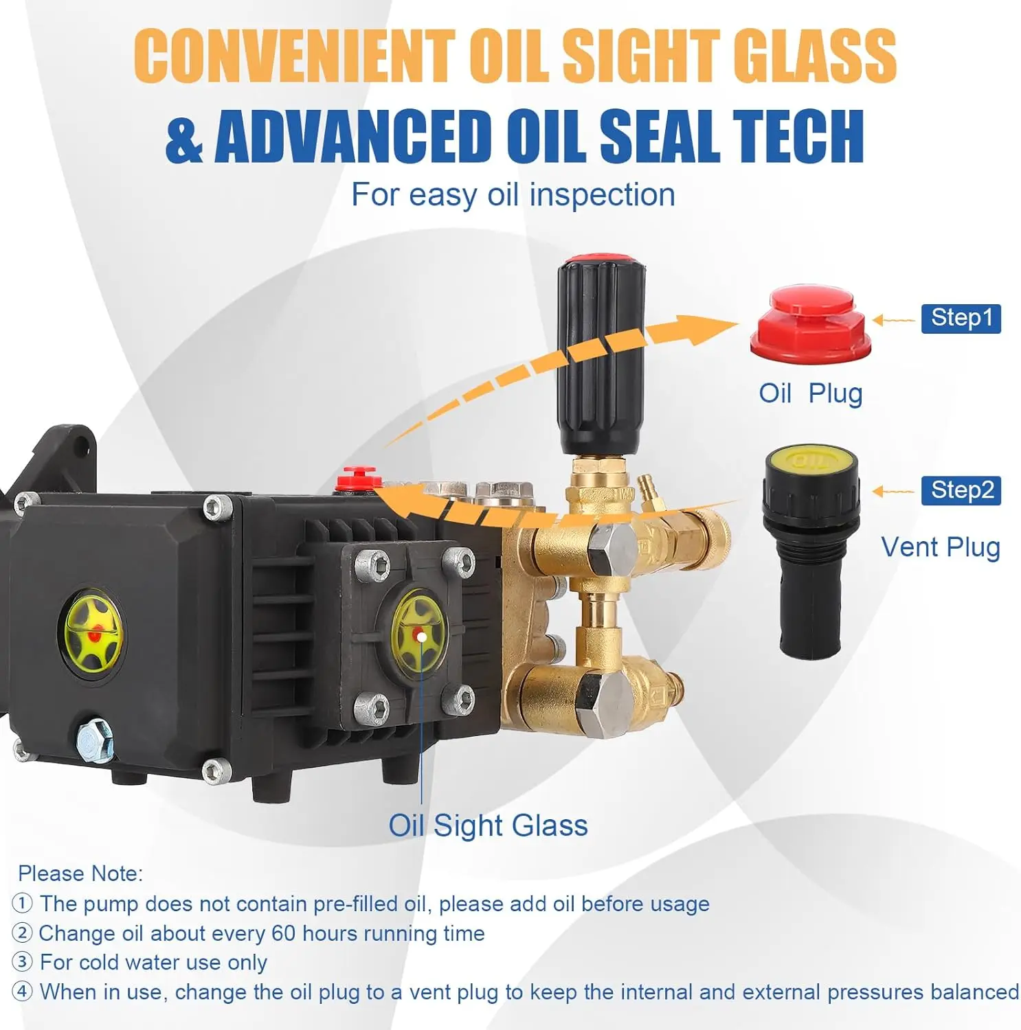 4000 PSI 4.4 GPM Horizontal Triplex Pressure Washer Pump – 1-Inch Shaft, Forged Brass Head, Adjustable Unloader for 10–15 HP Gas Power Washers