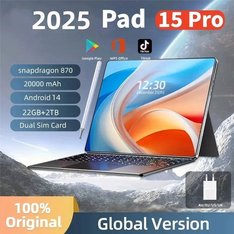 

2025 New Original Global Edition Tablet Android 14 Pad 15 Pro 22GB+2TB Snapdragon 870 Tablet 5G Dual SlM Card WIFI HD 4K Mi Tab