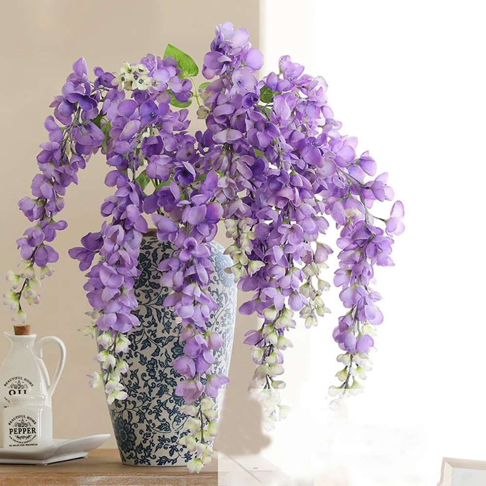 120 cm lange künstliche Glyzinien-Blumen für Hochzeit, Heimdekoration, Wohnzimmer, Hintergrund, Arrangement, hängende Blumengirlanden