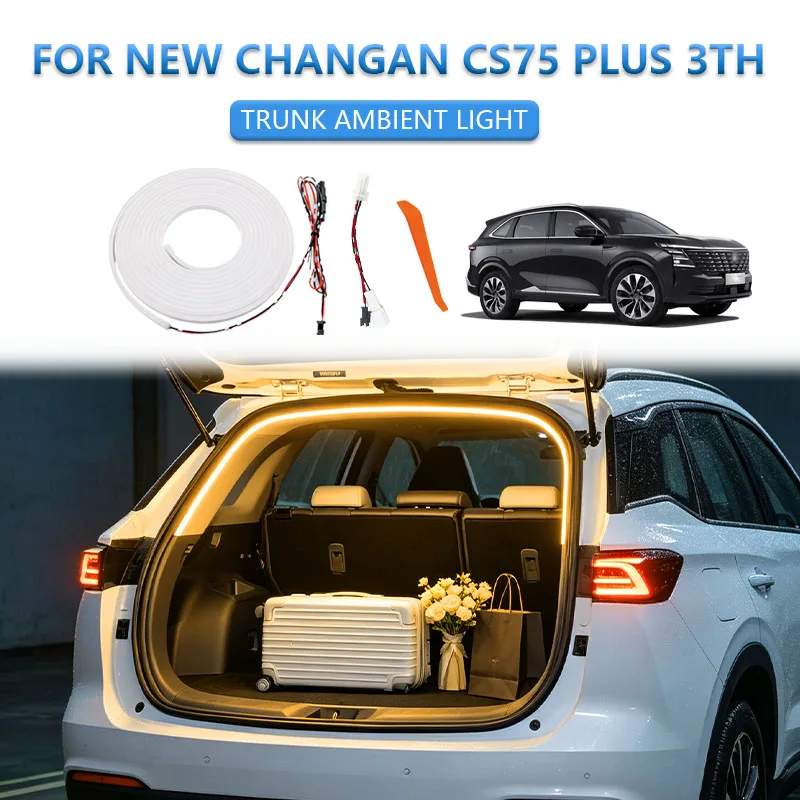 FOR NEW CHANGAN CS75 PLUS 3TH Rear Trunk Light LED Surround Light Silicone Light Modification Light Yellow White Car Accessories