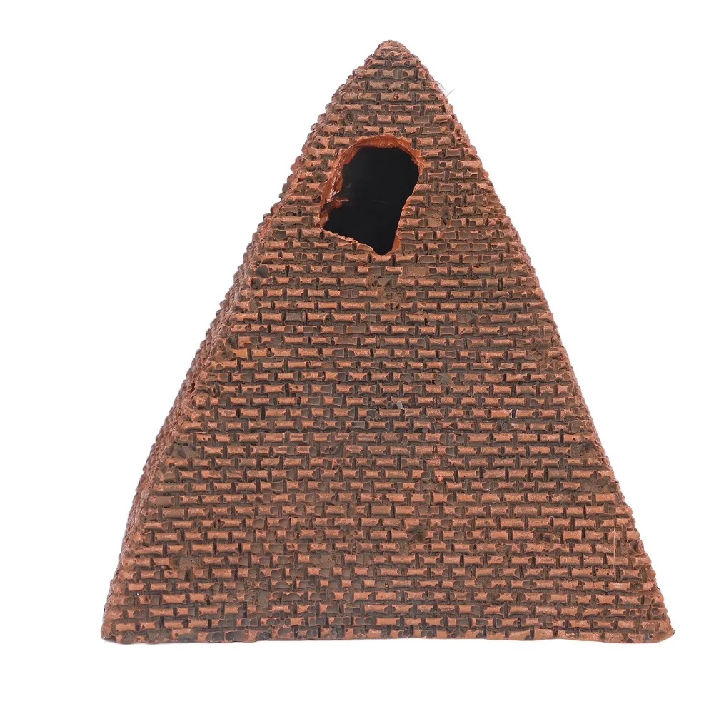 Resin Craft Aquarium Ornament Brick Red Pyramid Shape Pyramid Castle Hollow Openings Ancient Ruins Style Hiding Cave