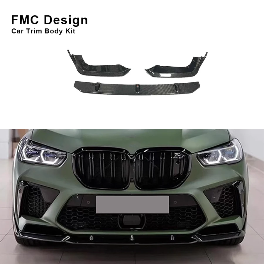 3 pcs/set Carbon Fiber Car Front Bumper Lip Shin Shovel Diffuser Styling Part For BMW New X5M F95 2019 to 2021