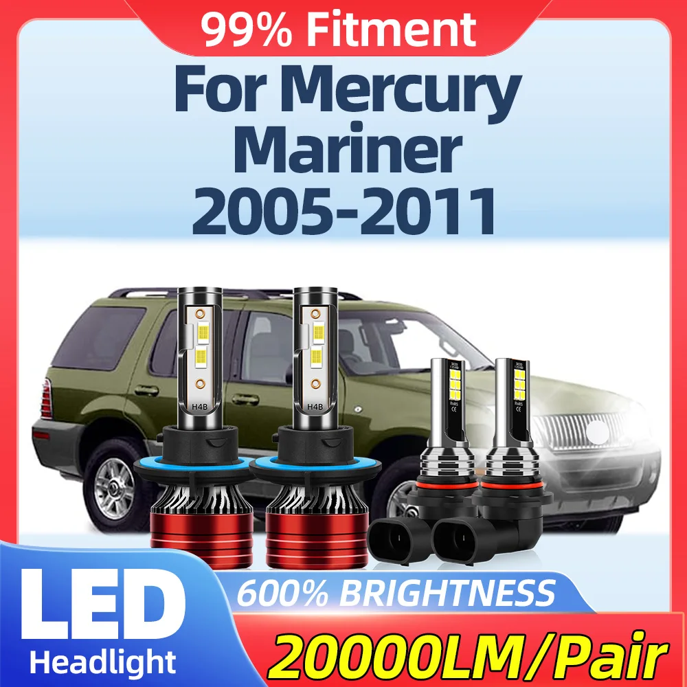 40000LM Super Bright LED Headlight 240W High Low Beam Fog Lights 12V 6000K For Mercury Mariner 2005-2007 2008 2009 2010 2011