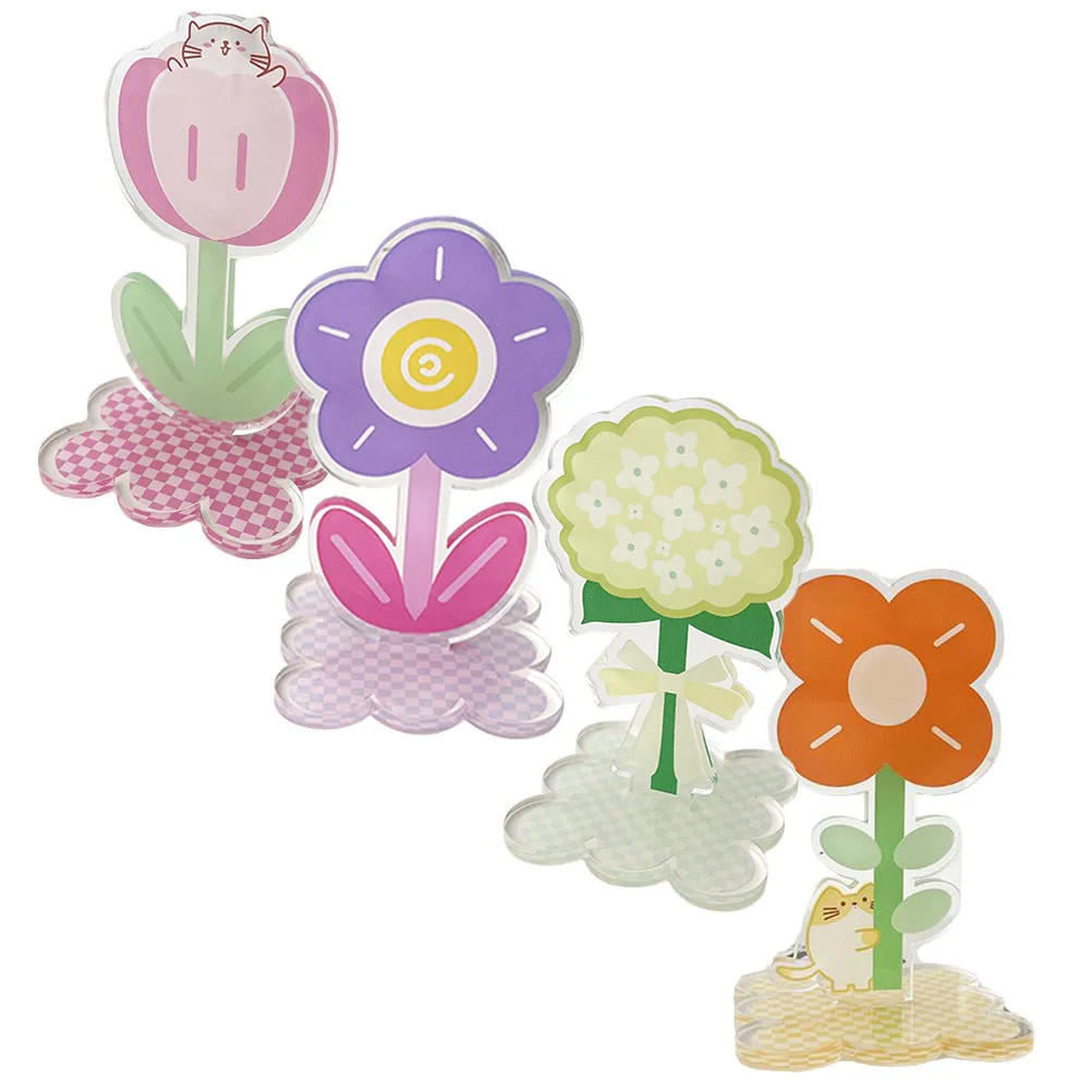4pcs Flower-Shaped Acrylic Memo Clips for Photos, Notes & Messages – Desktop Home Office School Decorative Holder