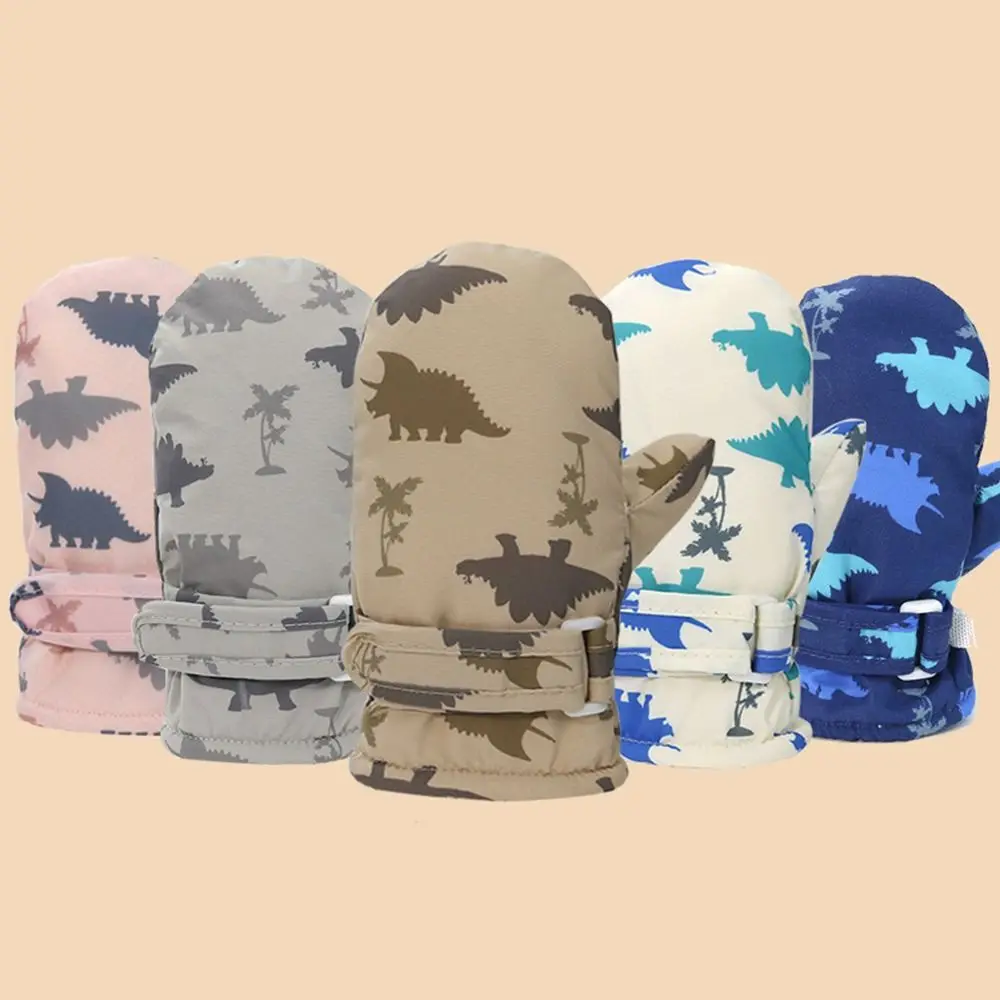 

Водонепроницаемые лыжные перчатки с героями мультфильмов для детей 4-8 лет, теплые велосипедные перчатки с бархатной подкладкой, плюшевые варежки с принтом динозавра для девочек и мальчиков