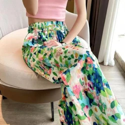 Summer New Women's Pants Loose Beach Pants Casual Style Wide Leg Drawstring Comfortable Y2k Straight Floral Trousers Sweatpants