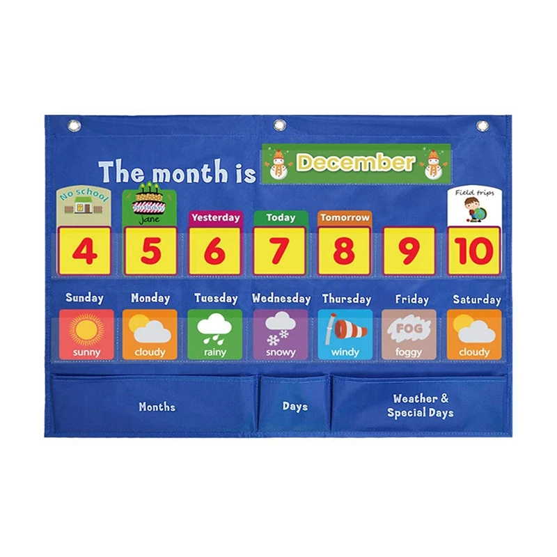 N03R-Kids Calendario Primo calendario settimanale Bambini Data Meteo Grafico tascabile cognitivo Borsa da appendere