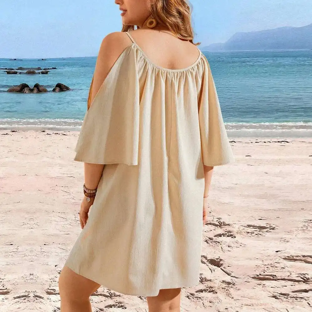 Große Größe Damen 2025, Frühjahr/Sommer, Urlaub, lässig, Rundhalsausschnitt, sexy, schulterfrei, kurzärmelig, Elegantes, lässig, Y2k