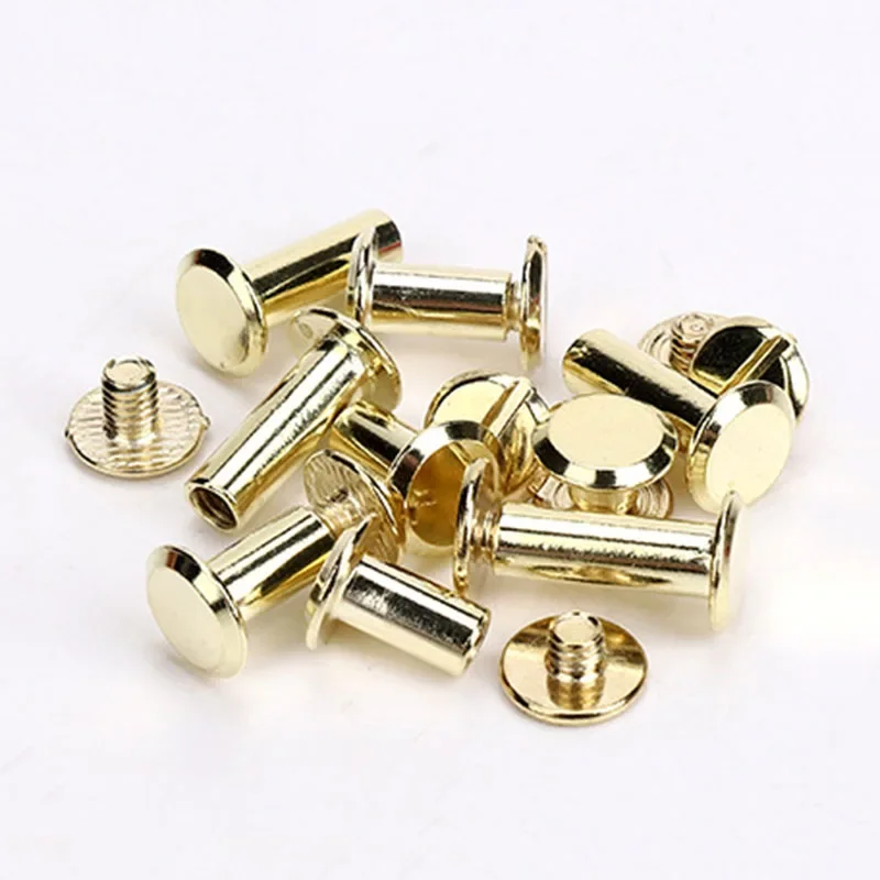10pcs Metal Light Gold Binding Chicago Screws Nails Long Studs Rivets Leather Craft Hardware Accessories Rod Length 4~125mm