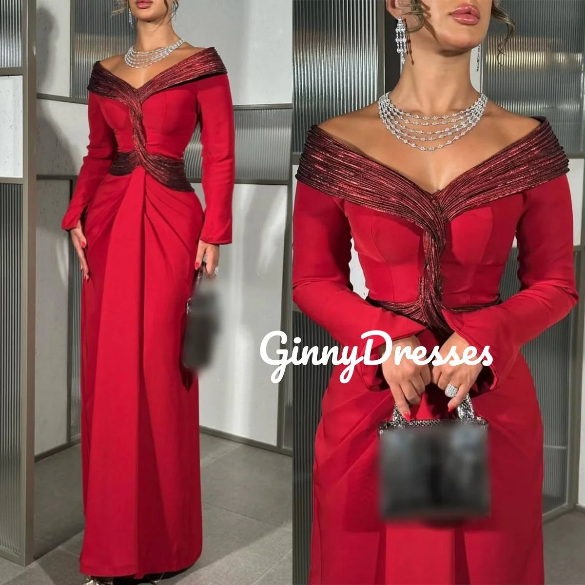 

Женские вечерние платья по индивидуальному заказу А-силуэта с открытыми плечами и длинными рукавами Вечерние платья на молнии с бусинами длиной до пола P