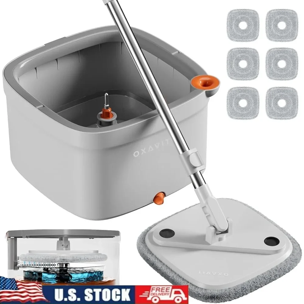 

Набор ведер для швабры с системой разделения чистой грязной воды, самовыравнивающаяся регулируемая ручка на 360 градусов, 6 моющихся насадок для швабры