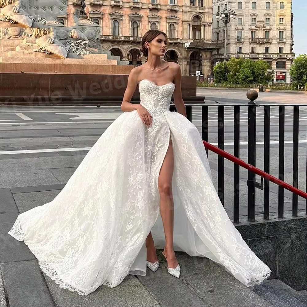 

Роскошное свадебное платье А-силуэта без рукавов с кружевом, открытой спиной и разрезом, индивидуальный пошив (Robe De Mariée)