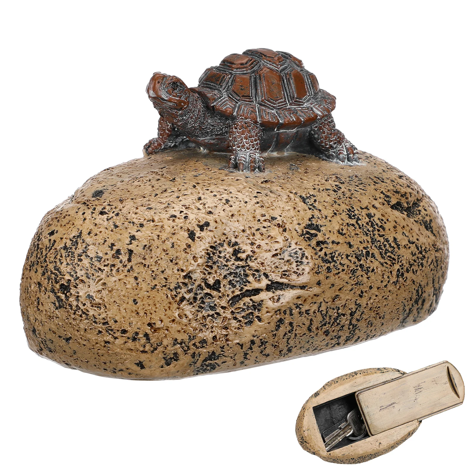 صندوق مفاتيح من الراتنج، تصميم سلحفاة صخرية نابضة بالحياة، حامل مفاتيح خارجي، تخزين مخفي، ديكور حديقة، مقاوم للماء، آمن #4
