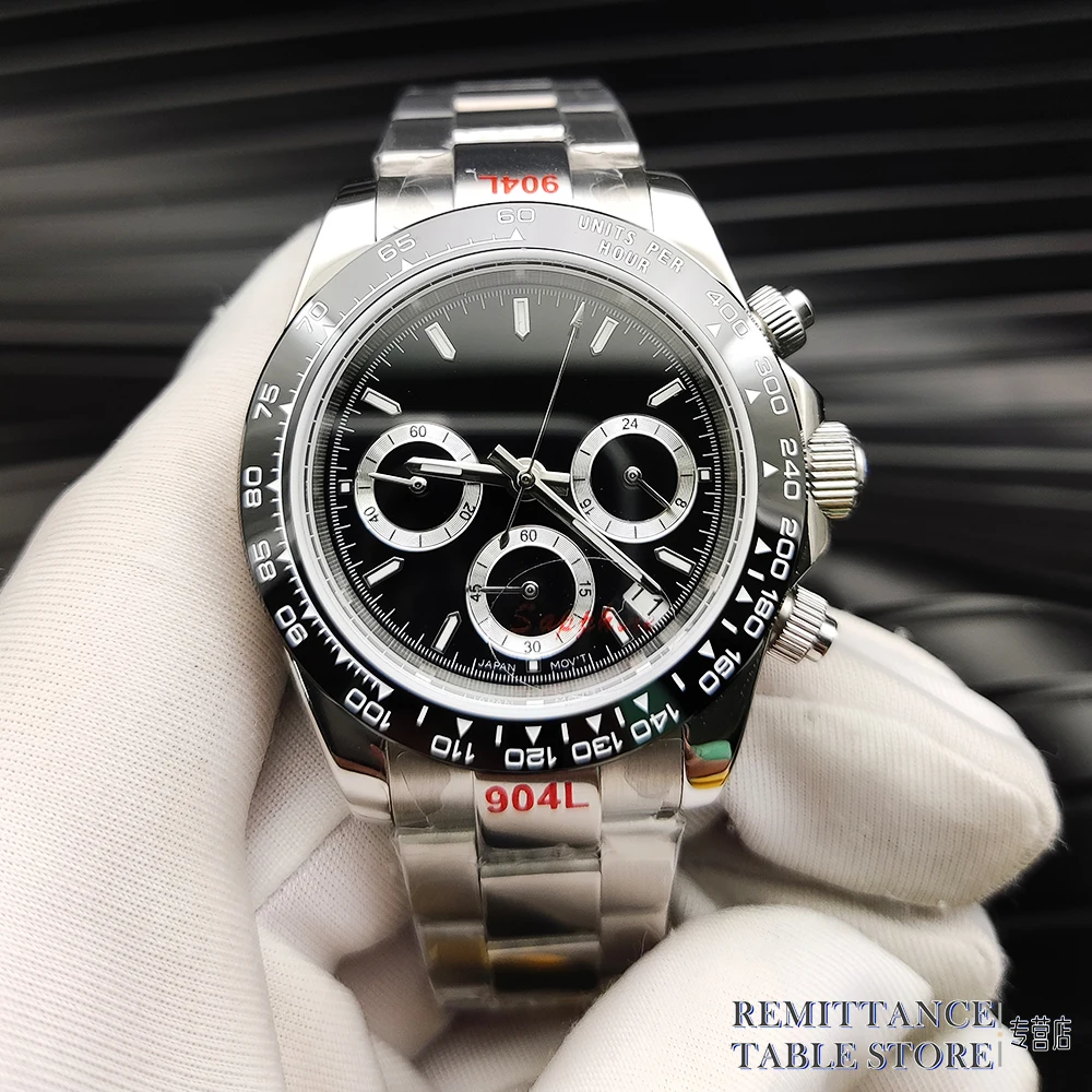 Imagem -02 - Masculino Montagem Estéril Panda Mostrador Relógio de Quartzo Safira Cristal Adequado para Cronógrafo Moda de Negócios Vk63 39 mm Aço Inoxidável