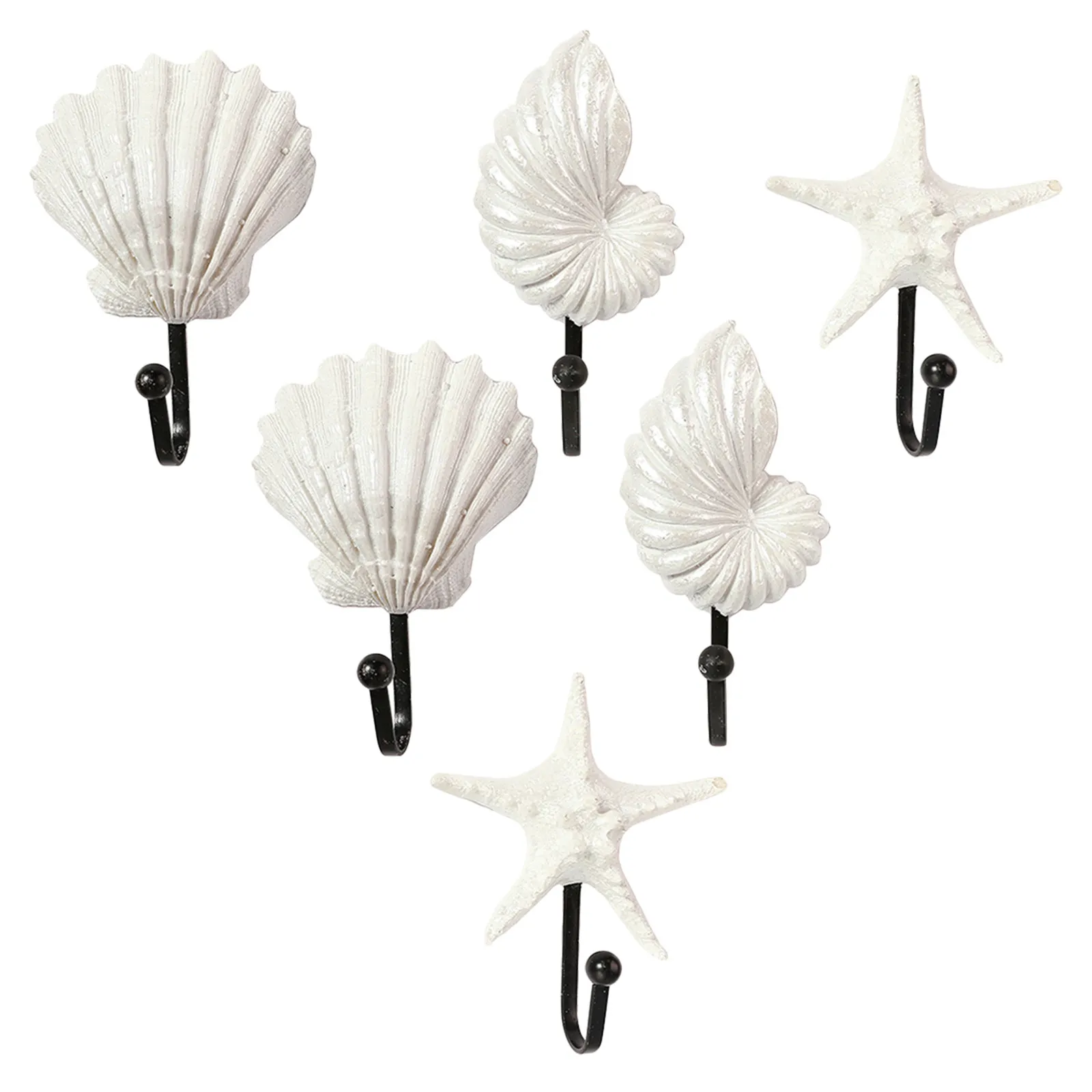 6Pcs Nautical Wall Hooks Ocean Themed Coastal Coat Hooks for Bathroom Bedroom Towel Robe Hat Hanging Seashell Starfish