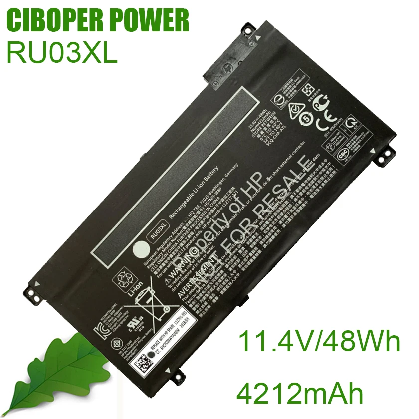 

CP настоящая аккумуляторная батарея для ноутбука RU03XL Φ RU03048XL 11,4 V/48Wh/4212mAh для ноутбука ProBook x360 440 G1 Series