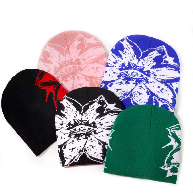 1PCS personalized trend large patterned jacquard knitted hat, street outdoor sports skullcap, unisex beanie