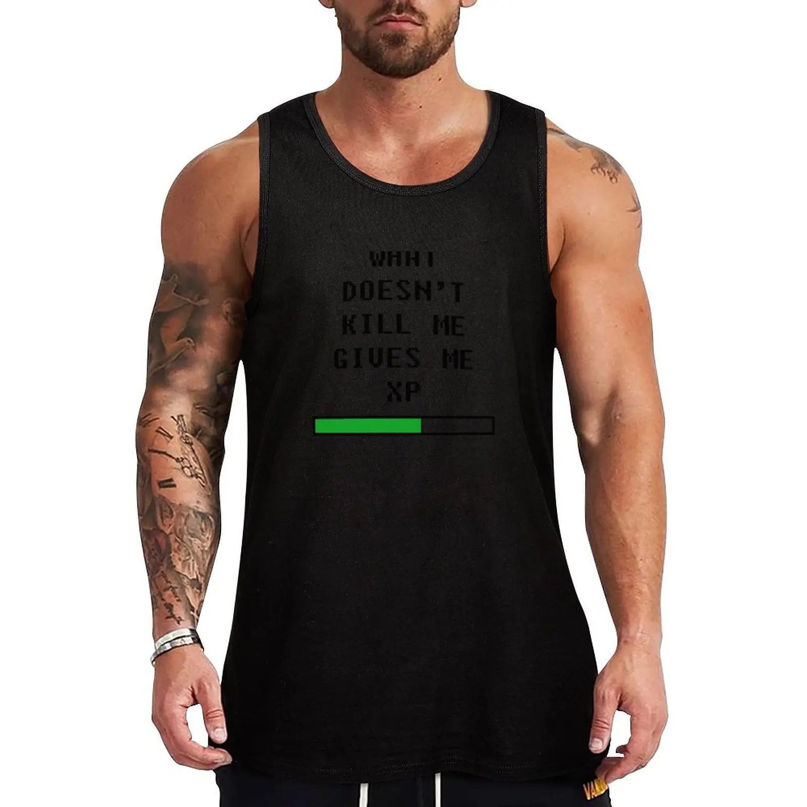 What doesn't kill me, gives me xp (black) Tank Top Urban Casual Tank Top Streetwear Sleeveless Shirt