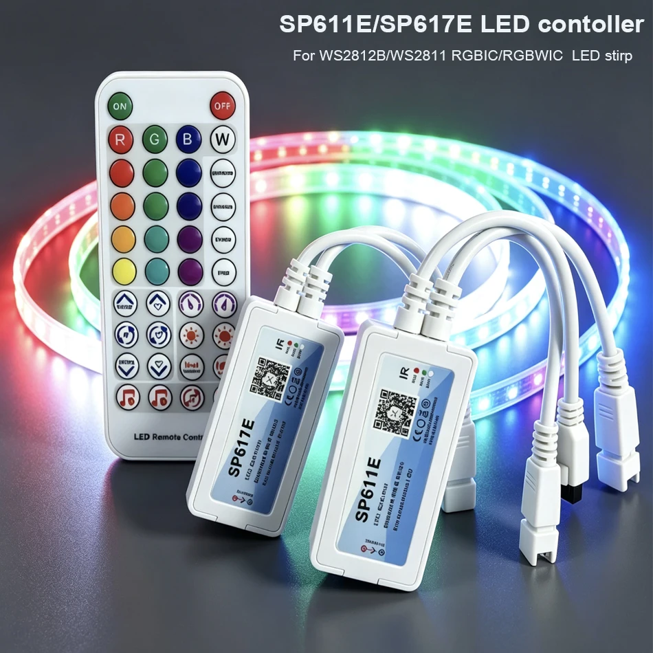 RGB/RGBW LED controller SP611E SP617E 5-24V Smart Music Bluetooth-compatible 38Key Remot APP For WS2811 WS2812B Addressable LED