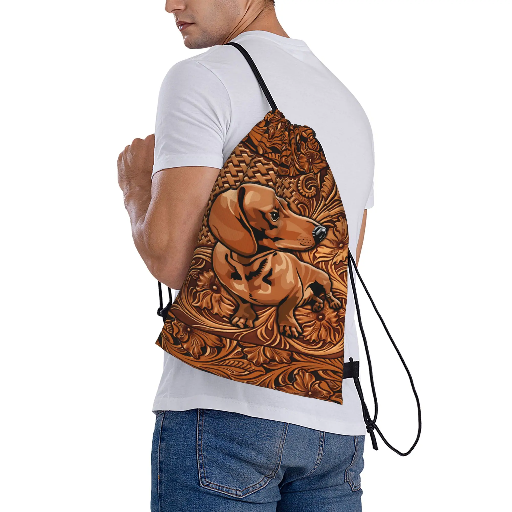 Dachshund Drawstring Bag  Funny Gym Fitness Backpack For Men Water Resistant Sackpack String Bags