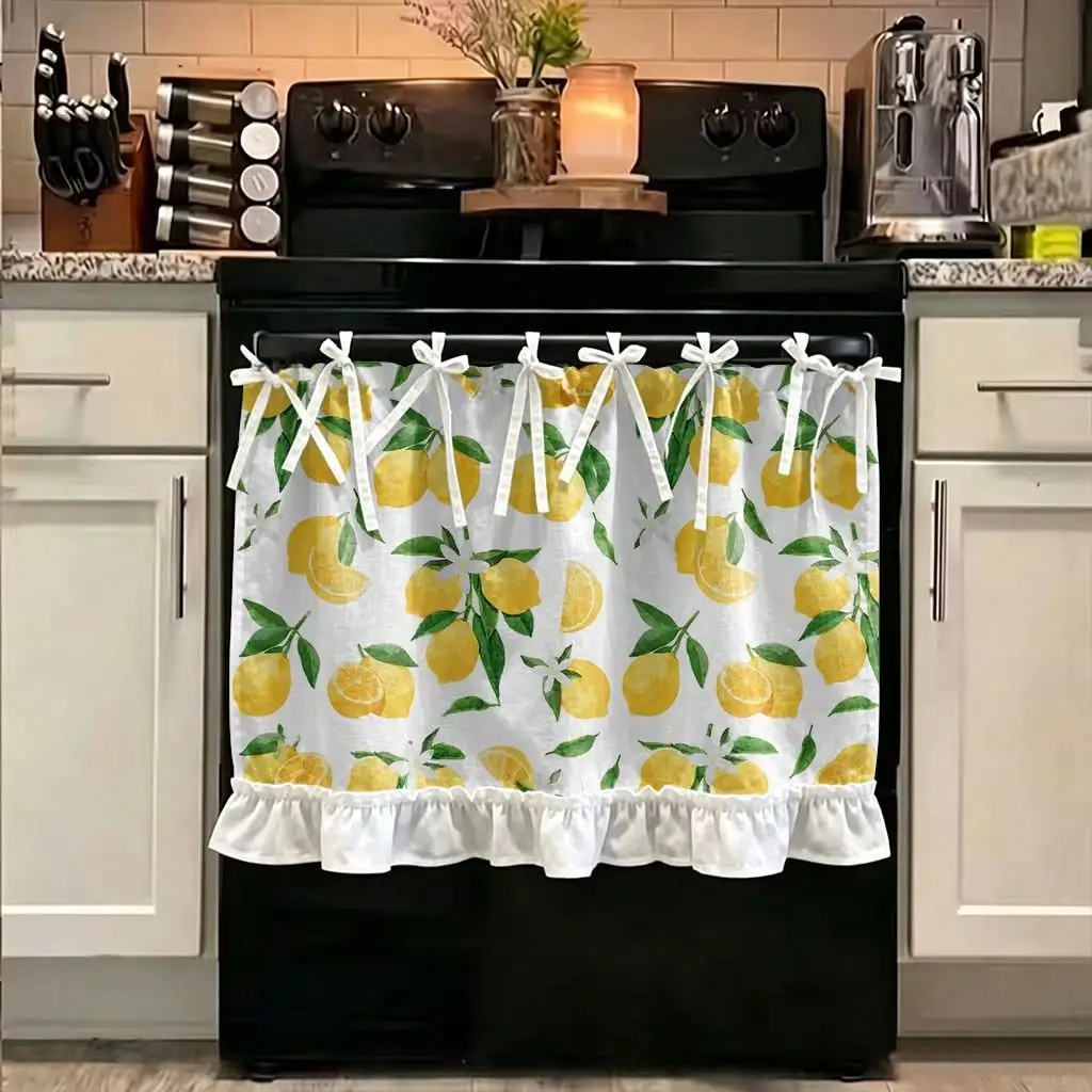 1 Piece Kitchen Stove Oven Curtain, 2D Printed Lemon with Floral Pattern Design, Can Also Be Used As Dishwasher Microwave Oven Cabinet Sink Decorative Curtain Skirt, Add Highlights To Your Themed Home, Is The Perfect Gift