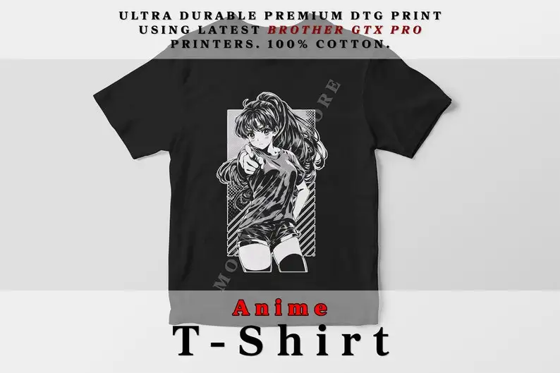 Anime  Girl Shirt Manga Style Pointing Kawaii Otaku Gift Cute  Clothing cotton tee Graphic T  T-Shirt Japanese Stripes