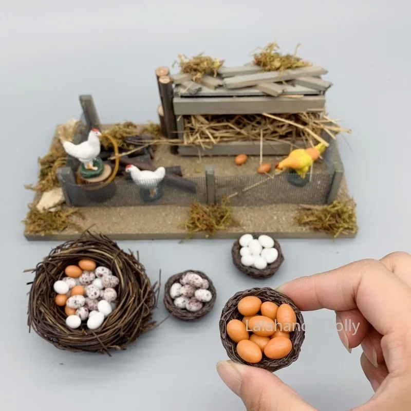 1:12 Dollhouse Mini Nest +10 Egg Miniature Food Play Model For Dollhouse Simulate Natural Setting Decoration