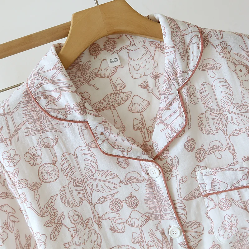 2024 New Women's Pajama Set All Cotton Double Layer Gauze Ladies Super Breathable Short Sleeve Shorts Two Piece Home Suit