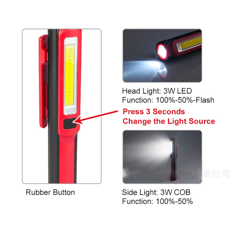 High Lumen COB LED Flashlight Pen Light Portable Emergency Work Light Magnetic Tail Torch Auto Repair Light Emergency Light
