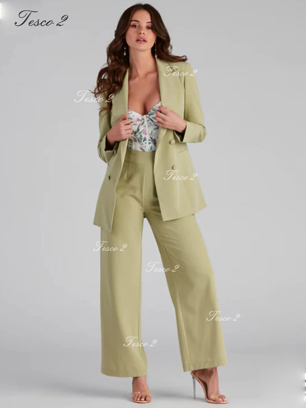 

Gentle Elegant Suit For Women Fashion Lapel Wide Leg Pants Two-Piece Set Women Suit For Office Casual Versatile Suit For Spring