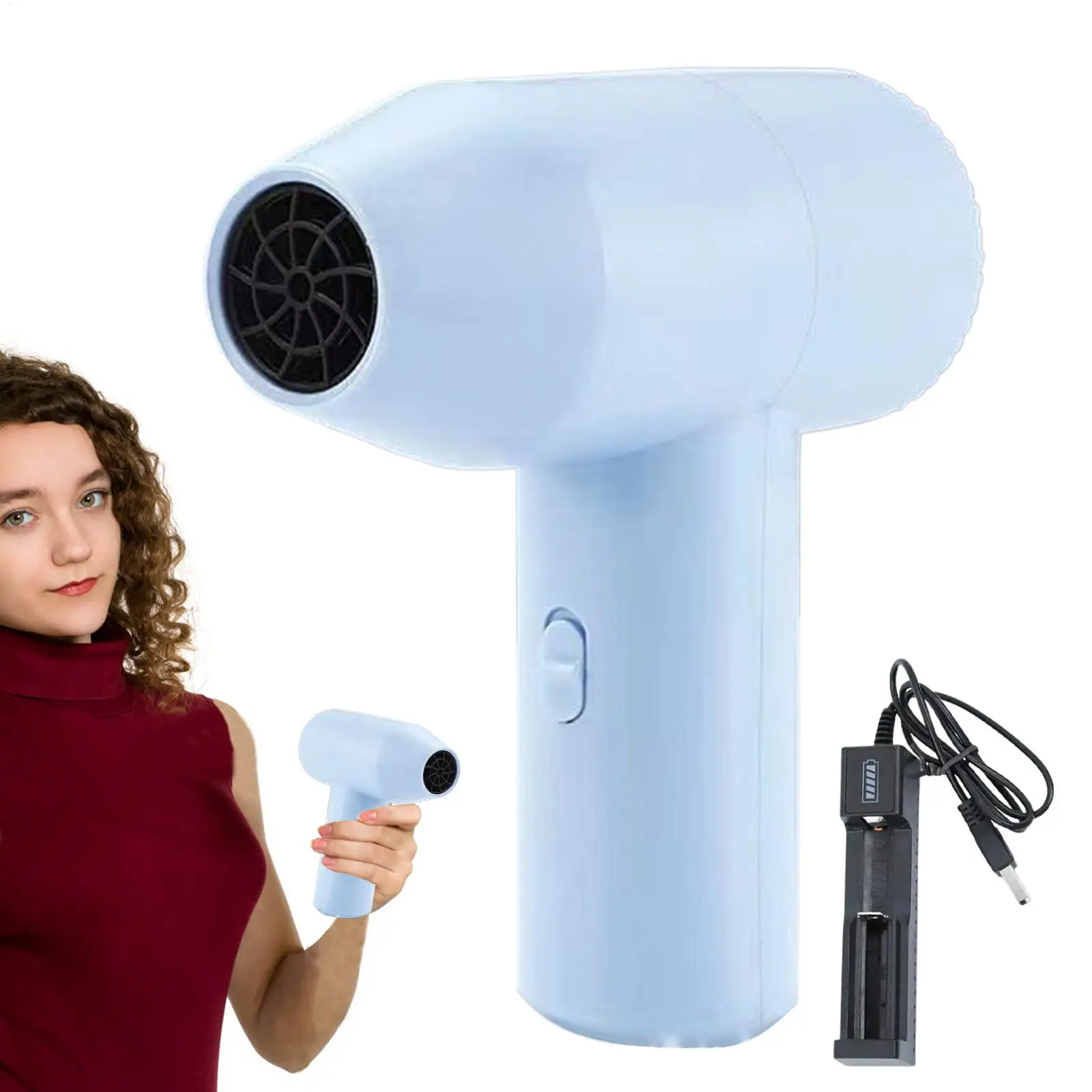 Cordless Lightweight Fast Drying Low Noise Hair Dryer, Hot/Cold Air Rechargeable Travel Blow Dryer for Camping Artists Students - view 4